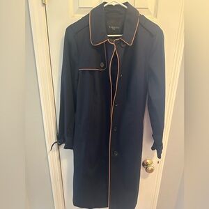 Talbots Dark Blue Coat with Brown Piping